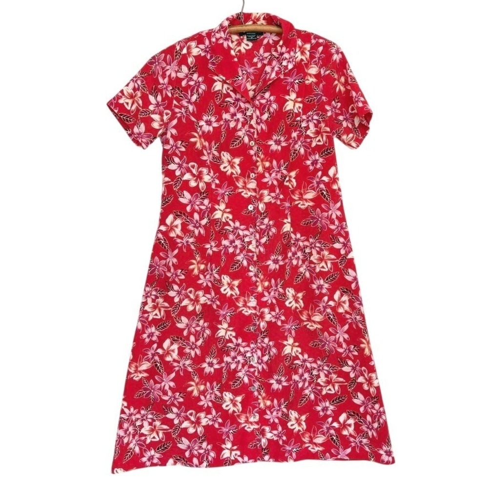 Vintage Impressions Red Hawaiian Dress Womens M‎ Floral Vacation Resortwear Midi